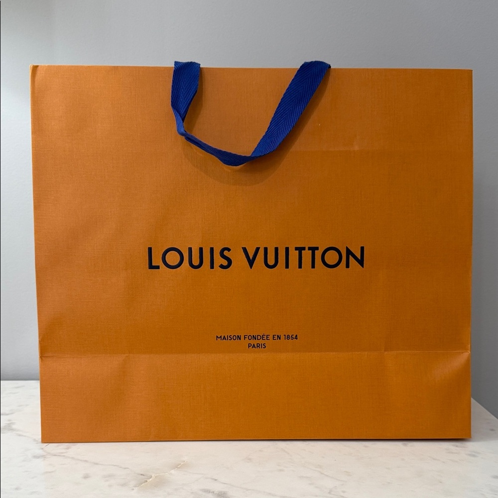 Louis Vuitton Vibrant Orange with Blue Handles Shopping Bag